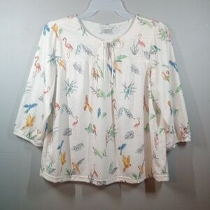 Christopher & Banks Women's Multicolor Bird Print Top Size XL